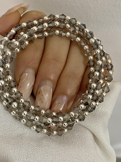 Pulsera cristal gris bicono y bolitas (Elastizada)