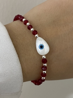 Pulsera cristal rojo y ojo turco nacar (2) - comprar online