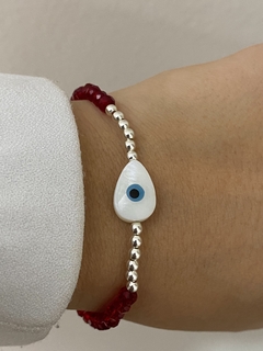 Pulsera cristal rojo y ojo turco nacar (1) - comprar online
