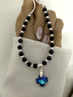 Tanza denario Swarovski cruz azul 40 cm - comprar online