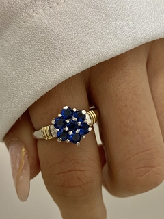 Anillo flor cubic azul