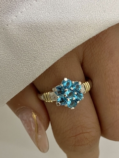 Anillo flor cubic turquesa
