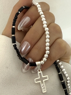 Conjunto cruz cristal negro cubo y rectángulo 42cm+3