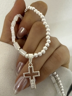 Conjunto cruz cristal blanco cubo y rectángulo 42cm+3