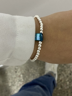 Pulsera modelo 55 (Nacar Cian) 4mm (elastizada)
