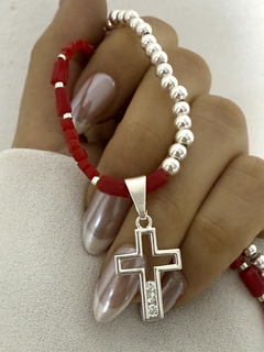 Conjunto cruz cristal rojo cubo y rectangulo 42cm+3