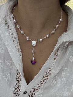Denario medalla milagrosa y cruz swarovski lila 50 cm - comprar online