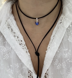 Conjunto gamuza negro y corazón swarosvki azul