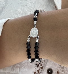 Pulsera denario cristal negro ajustable