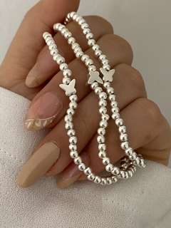 Pulsera bolitas 3mm y mariposa (Elastizada)