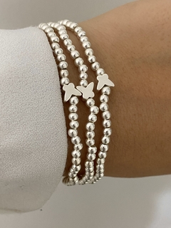 Pulsera bolitas 3mm y mariposa (Elastizada) - comprar online