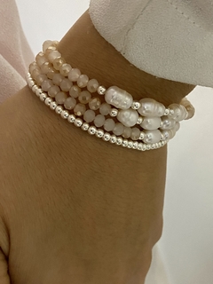 Pulsera cristal arena y perla natural de río (Elastizada) - comprar online