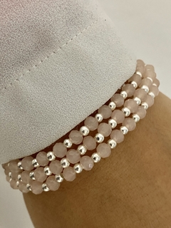 Pulsera cristal rosa y bolitas de plata (Elastizada) en internet