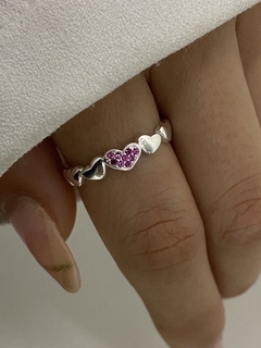 Anillo corazones lisos y cubic importado