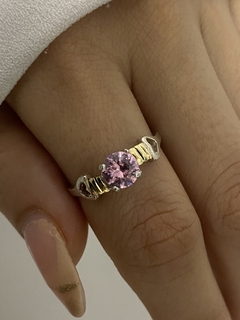 Anillo piedra circulo rosa