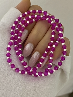 Pulsera cristal bicono fucsia y bolitas 1x1 (Elastizada)