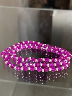 Pulsera cristal bicono fucsia y bolitas 1x1 (Elastizada) - comprar online