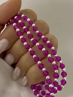 Pulsera cristal bicono fucsia y bolitas 1x1 (Elastizada) en internet