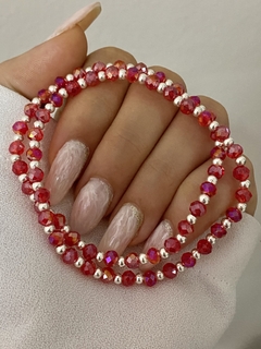 Pulsera cristal rojo tornasol redondo y bolitas 1x1 (Elastizada)