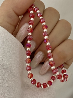 Pulsera cristal rojo tornasol redondo y bolitas 1x1 (Elastizada) - comprar online