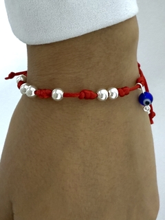 Pulsera hilo rojo siete nudos y bolitas 5mm ojo turco colgante - comprar online