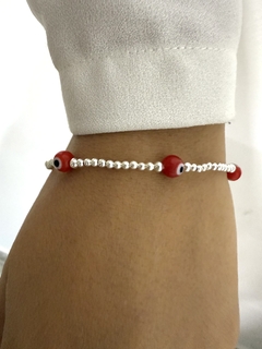 Pulsera bolitas 2mm y turco rojo (con cierre) en internet
