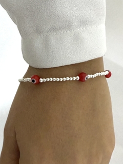 Pulsera bolitas 2mm y turco rojo (con cierre) - comprar online