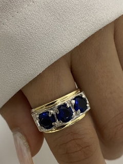 Anillo 3 piedras azul