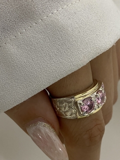 Anillo 3 piedras rosa - comprar online