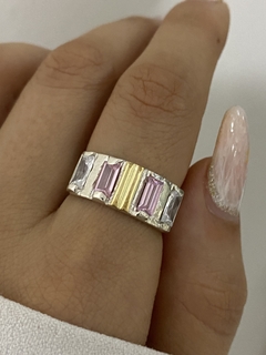 Anillo rectangular ancho rosa blanco - comprar online