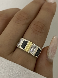 Anillo rectangular ancho blanco y negro - comprar online