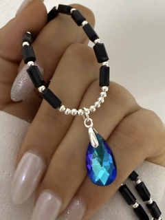 Choker modelo 71 (tubitos negro y dije swarovsky azul) - comprar online