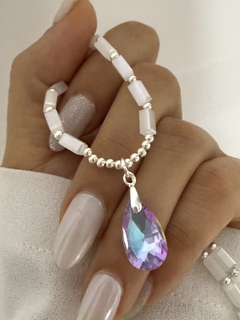 Choker modelo 73 (tubitos blancos y dije swarovsky lila) - comprar online