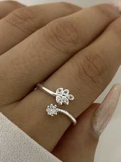 Anillo hojita y cubic (Regulable) - comprar online