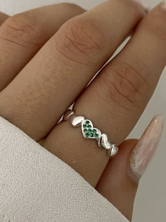 Anillo 7 corazones y cubic verde - comprar online