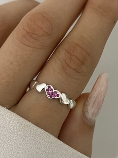 Anillo 7 corazones y cubic fucsia - comprar online