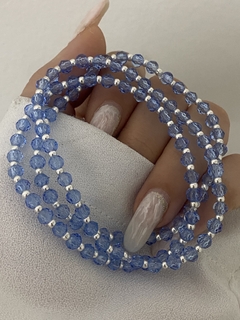 Pulsera cristal traslucido celeste redondo 1x1 (elastizada)