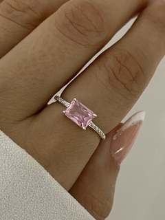 Anillo piedra rosa y cubic - comprar online