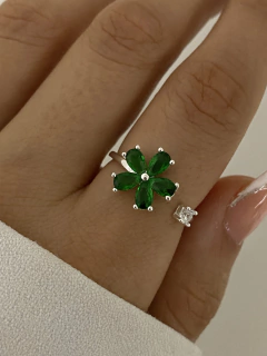 Anillo regulable flor verde y cubic - comprar online