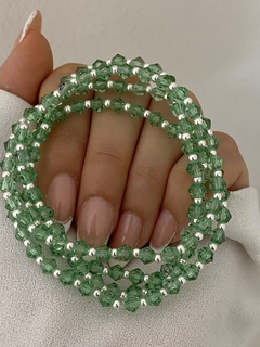 Pulsera cristal verde bicono translúcido y bolita 1x1 (elastizada)