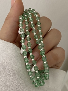 Pulsera cristal verde bicono translúcido y bolita 1x1 (elastizada) - comprar online