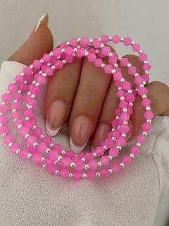 Pulsera cristal rosa chicle bicono y bolita 1x1 (elastizada)
