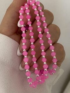 Pulsera cristal rosa chicle bicono y bolita 1x1 (elastizada) - comprar online