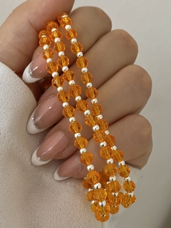 Pulsera cristal naranja bicono translucido y bolita 1x1 (elastizada) - comprar online