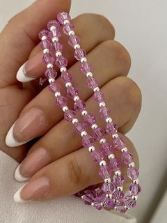 Pulsera cristal lila bicono traslúcido y bolita 1x1 (elastizada) - comprar online