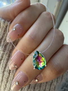 Tanza dije Swarovski gota 8mm fucsia/verde