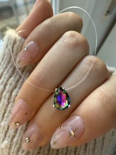 Tanza dije Swarovski gota 6mm fucsia/verde