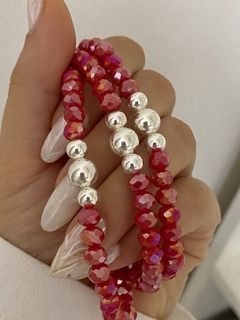 Pulsera elastizada 6mm roja tornasol y 3 bolitas en internet