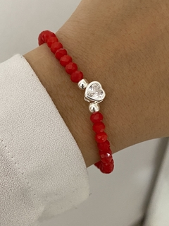 Pulsera roja cristal corazon CUBIC