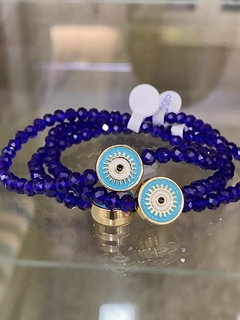 Pulsera cristal azul y ojo turco dorado